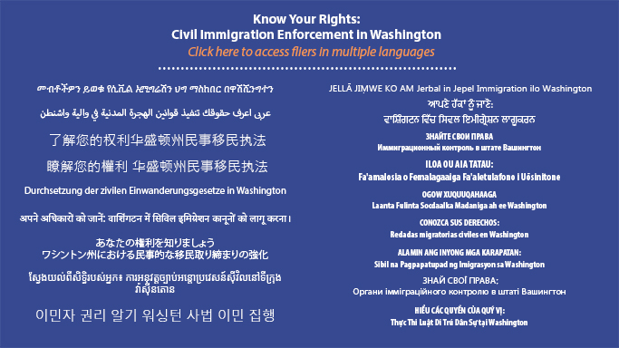 Image with know your rights flier info in multiple languages. 
